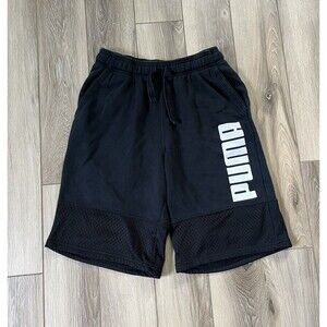 PUMA Black/White Logo Athletic Sweat Shorts Pockets Mens Sz Small 26” x 10”